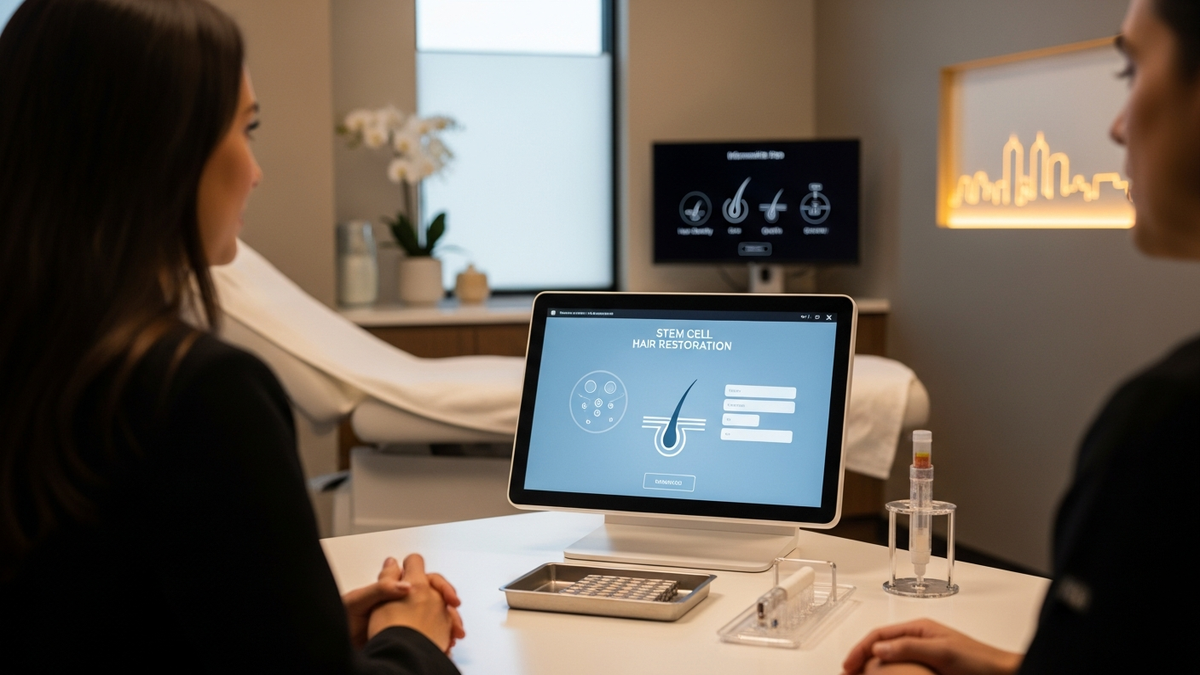 Stem cell hair restoration Denver consultation assessing thinning and scalp health