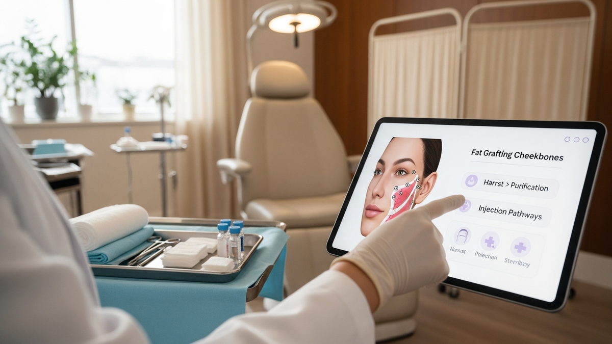 Fat grafting cheekbones consultation showing natural midface volume planning and injection mapping