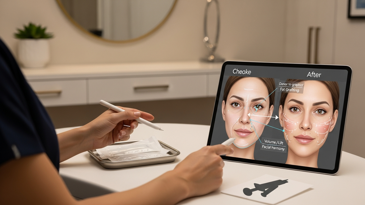 Fat grafting in cheeks procedure concept showing natural cheek contour and facial rejuvenation planning