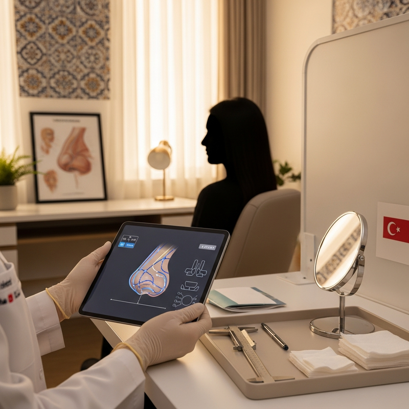 Turkish nose job square image with a clean infographic-style nose and airway illustration representing functional and cosmetic outcomes