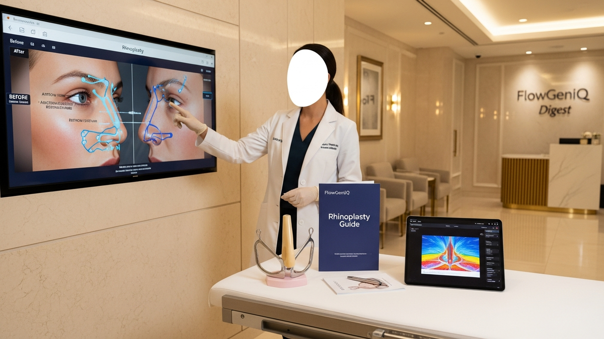 Rhinoplasty in Beverly Hills: patient consultation with a facial plastic surgeon reviewing nasal structure and breathing goals
