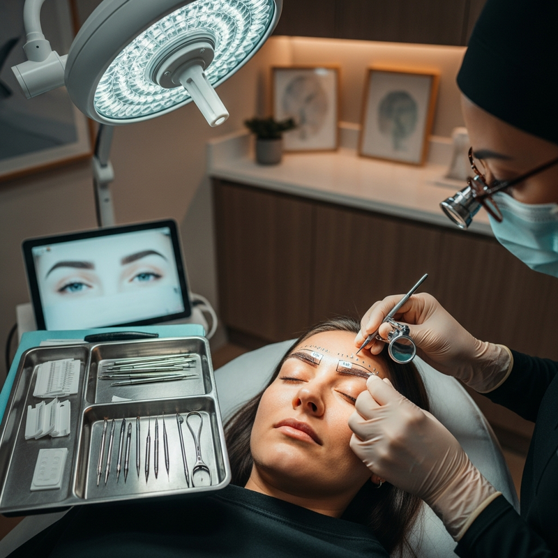 FUE eyebrow transplant close-up: designed eyebrow shape created with follicular unit extraction for natural results