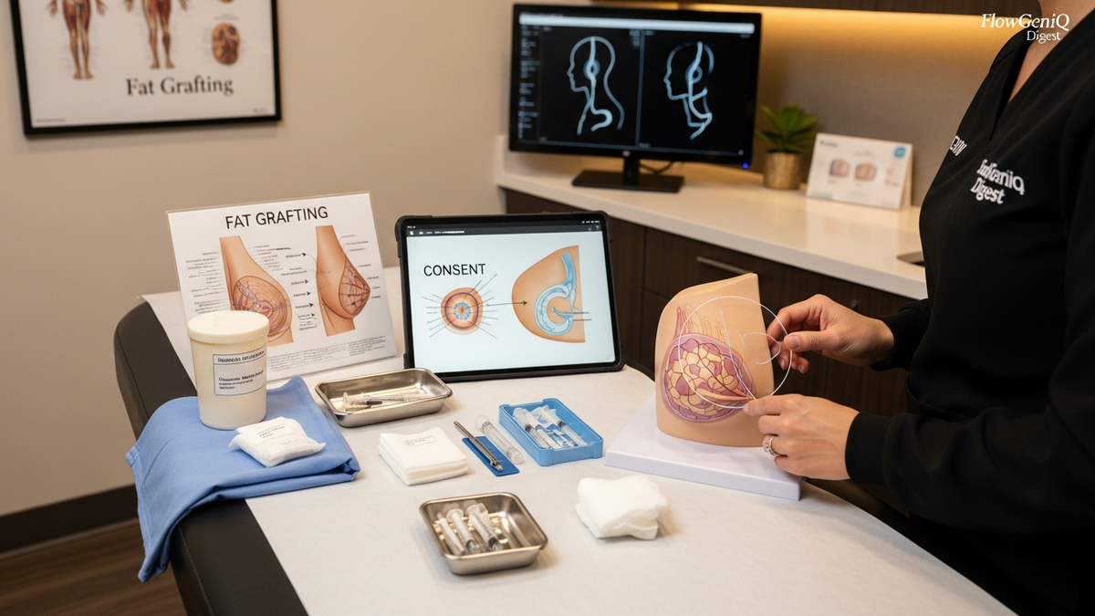 Fat grafting breast augmentation consultation concept image showing a natural contour-focused breast enhancement discussion