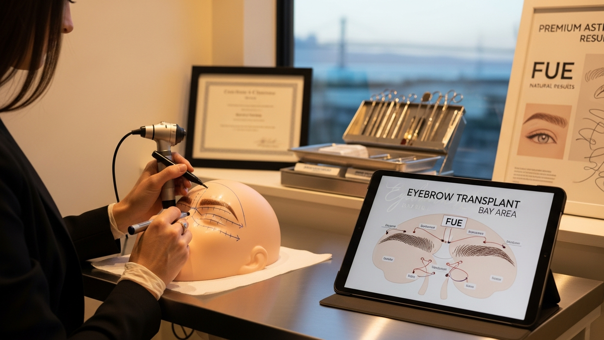 Eyebrow transplant bay area consultation setting with natural eyebrow design and clinic-grade hair restoration technology