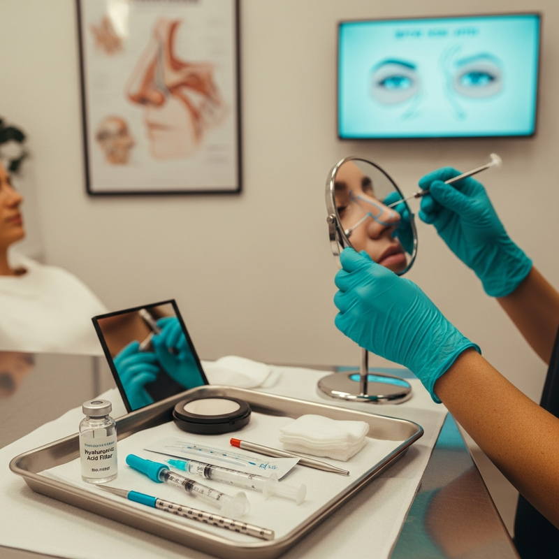 Injectable rhinoplasty before-and-after style assessment focusing on tip refinement and dorsal contour planning