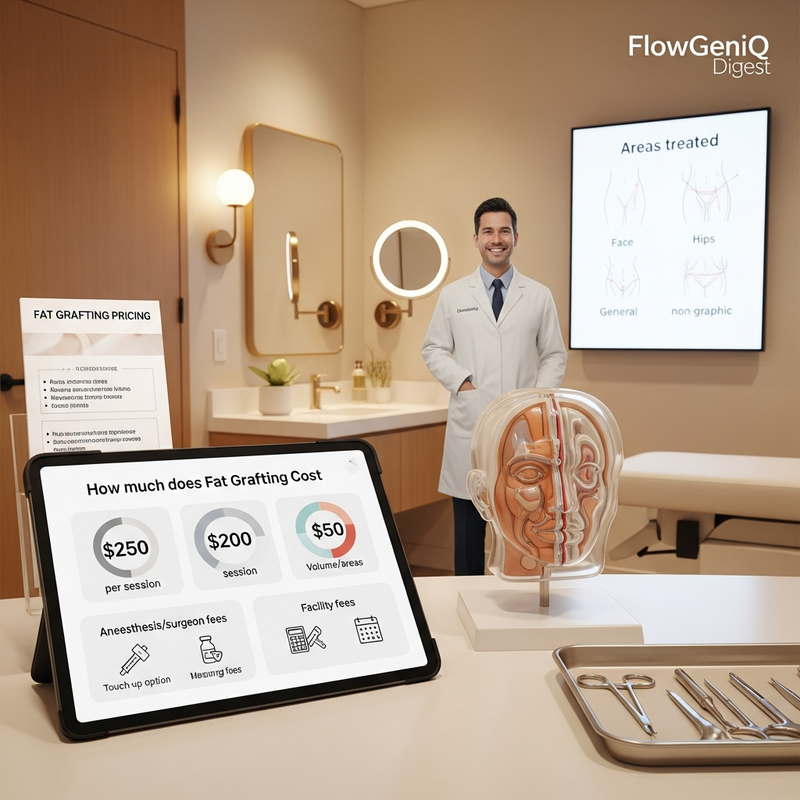 Square image card showing the concept of fat grafting cost estimate for facial volume restoration