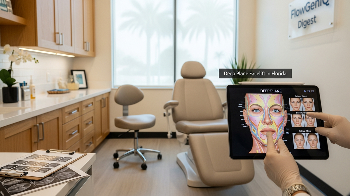 Deep plane facelift in Florida guide image showing a natural facial rejuvenation concept with soft lighting and a calm, medical setting