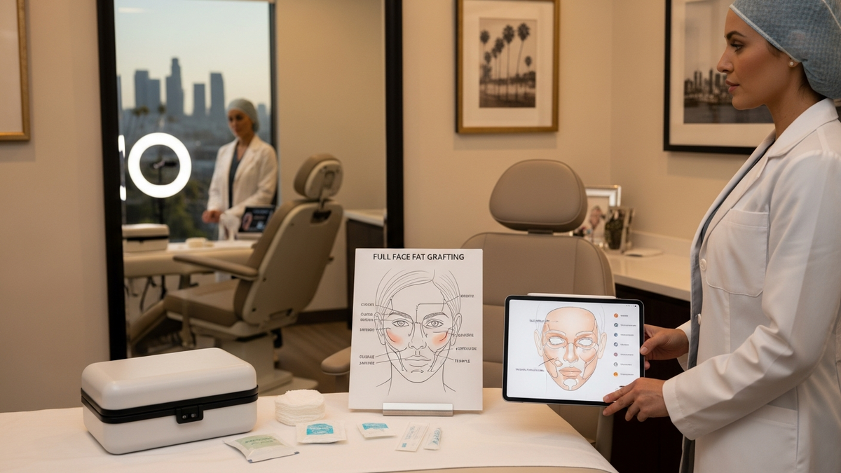 Full face fat grafting consultation in Los Angeles showing a surgeon discussing facial volume restoration plan