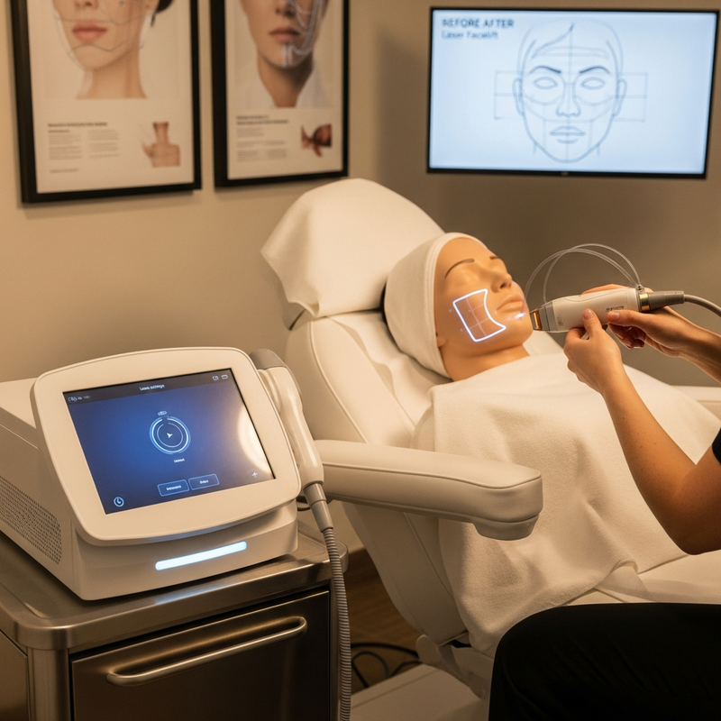 Noninvasive laser facelift overview image showing a close-up of rejuvenated skin texture after laser therapy