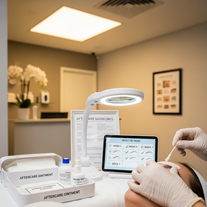 Eyebrow transplant aftercare checklist showing week-by-week recovery dos and don’ts for scab protection and healing