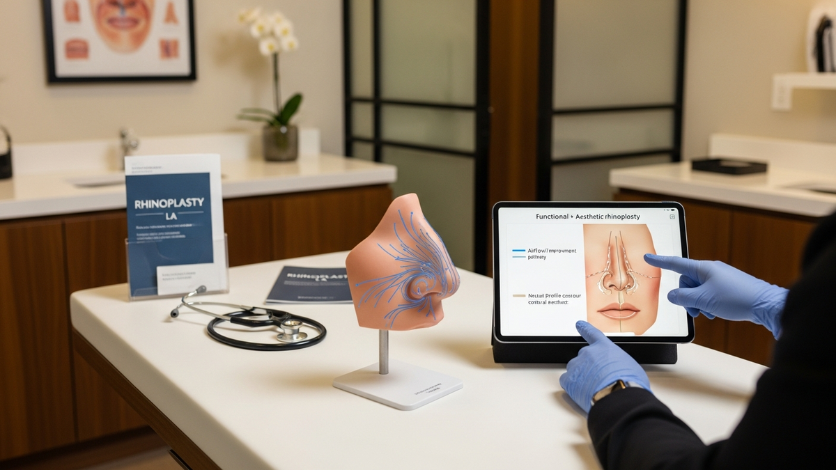 Rhinoplasty LA consultation in Beverly Hills with a surgeon discussing functional breathing and natural nose aesthetics
