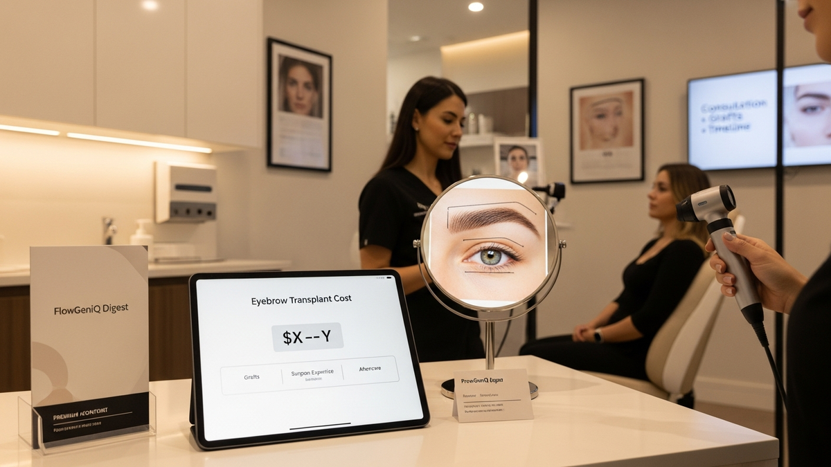 Eyebrow transplant cost consultation: patient discussing natural eyebrow restoration goals with a facial plastic surgeon