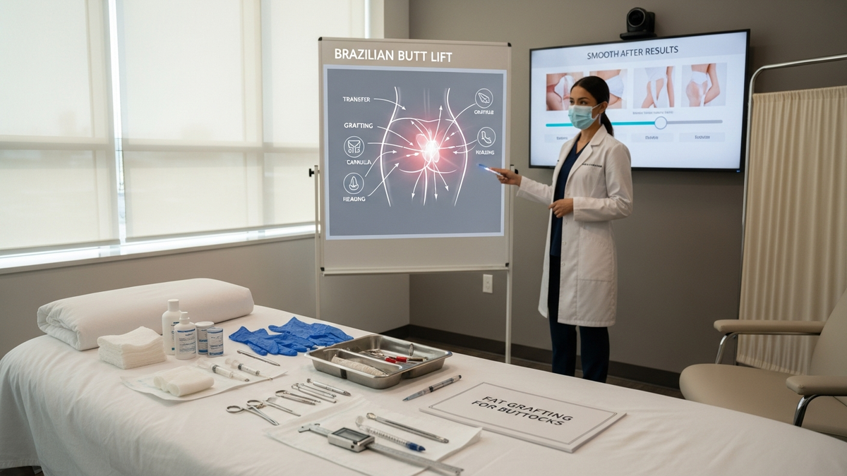 Fat grafting for buttocks procedure concept image showing Brazilian Butt Lift body contouring and sculpted silhouette