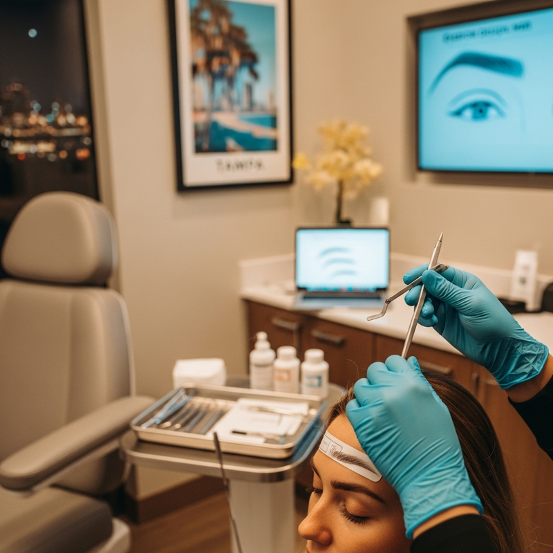 Eyebrow transplant Tampa natural results image card with eyebrow design mapping concept