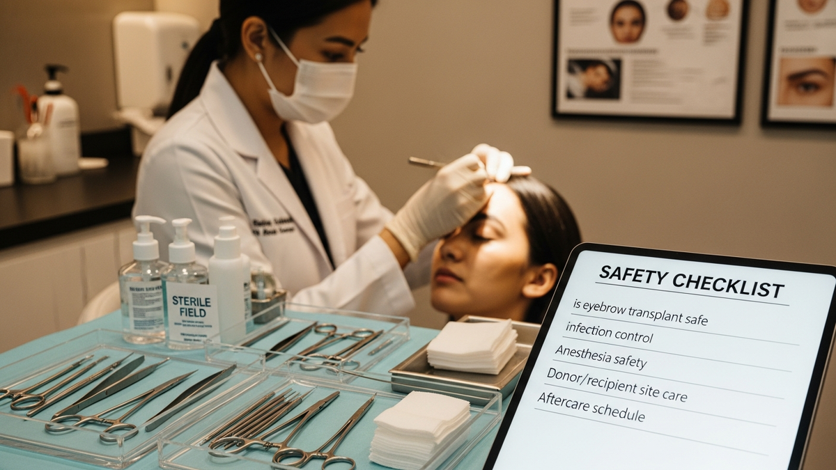 Eyebrow transplant safety infographic image showing natural eyebrow restoration planning and recovery timeline