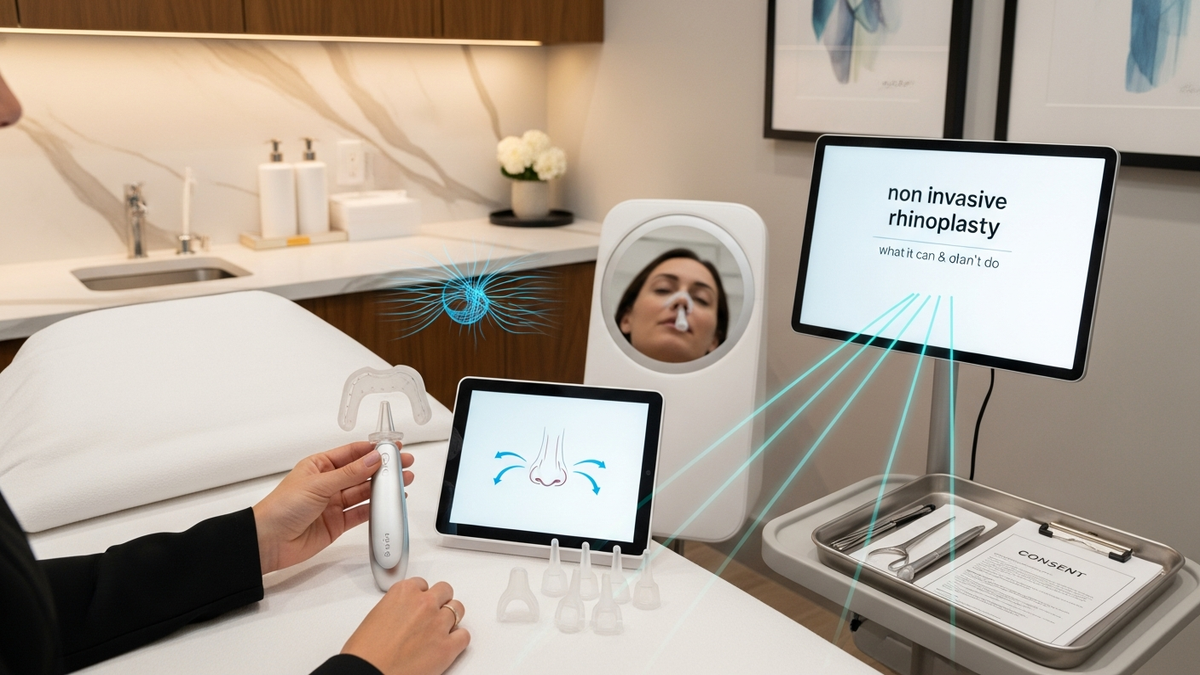Non invasive rhinoplasty consultation in Beverly Hills with a specialist reviewing facial proportions and nasal breathing goals