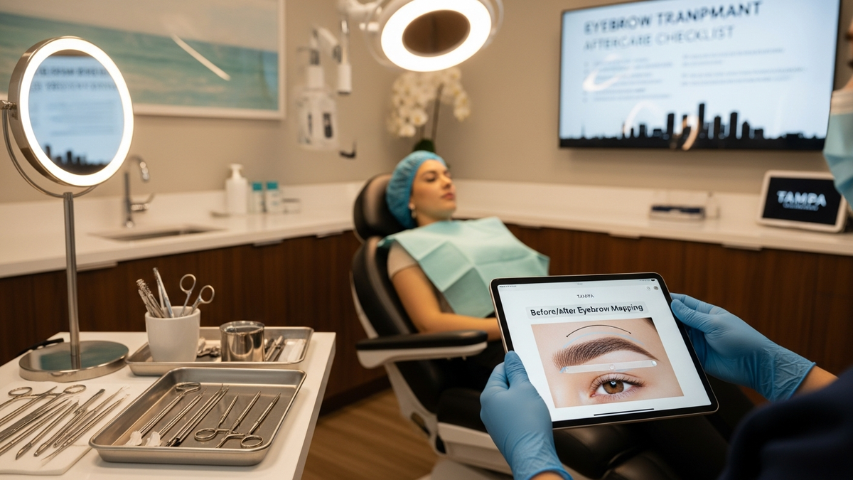 Eyebrow transplant Tampa guide illustration showing natural eyebrow restoration and facial harmony