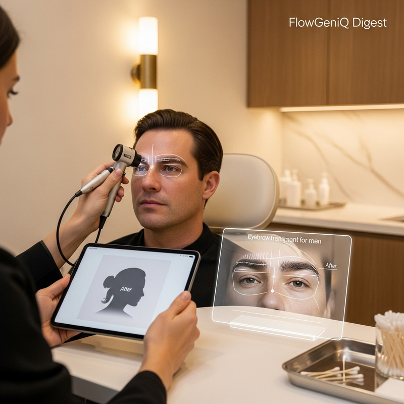 Eyebrow transplant for men results—close-up of shaped eyebrows and facial symmetry planning