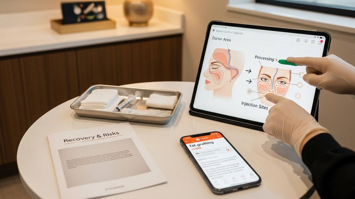 Fat grafting reddit guide hero image showing facial contour rejuvenation and consultation planning