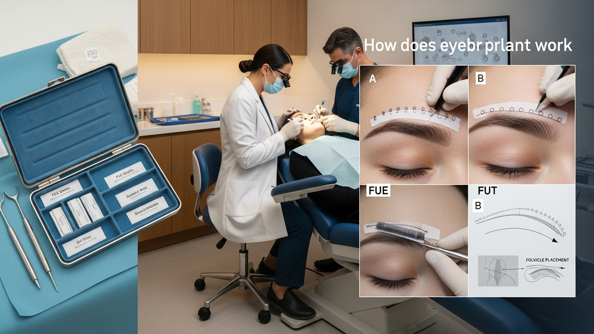 Eyebrow transplant procedure overview showing natural eyebrow mapping and graft placement—how does eyebrow transplant work
