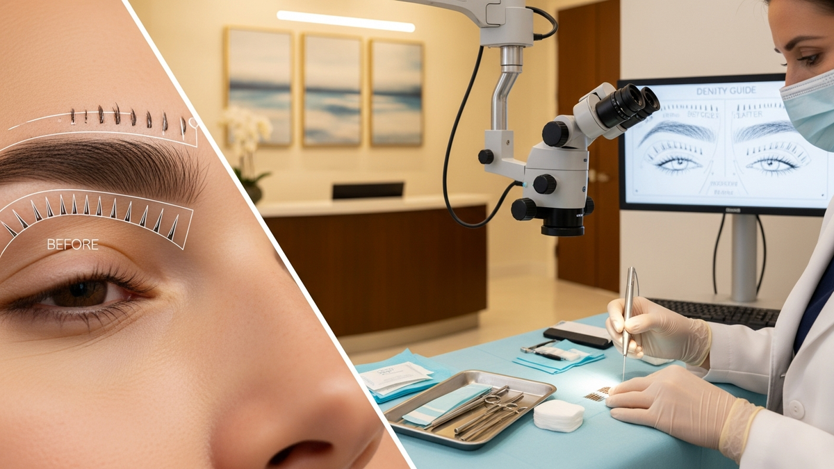 Eyebrow FUE transplant consultation: surgeon mapping natural eyebrow shape for patients seeking eyebrow fue transplant results