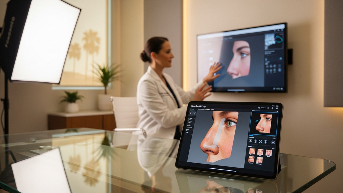 Rhinoplasty in Los Angeles consultation setting with a board-certified facial plastic surgeon discussing natural nose reshaping and functional breathing goals