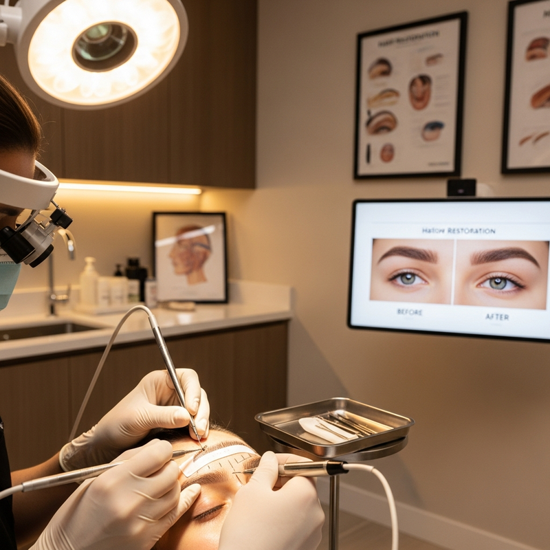 Close-up image representing hair transplant in eyebrow results with natural-looking eyebrow hair growth pattern