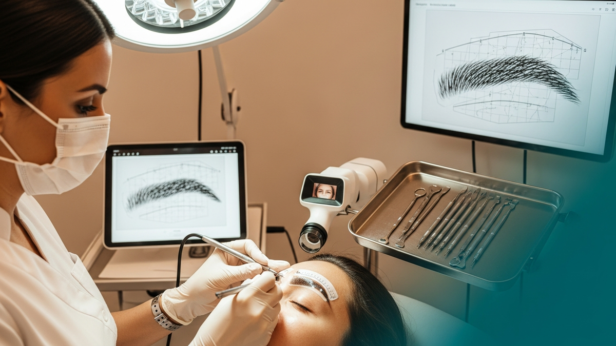 Eyebrow hair transplant consultation showing natural eyebrow shaping and hairline design