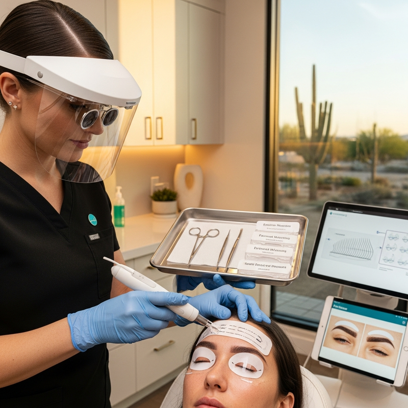 Eyebrow transplant arizona overview card showing a patient’s brows and consultation planning for natural results