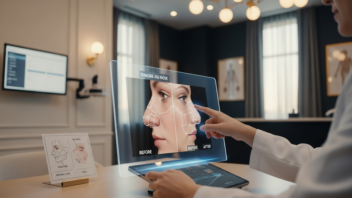 Patient considering rhinoplasty for big nose with a surgeon discussing facial proportions and nasal function in a Beverly Hills clinic