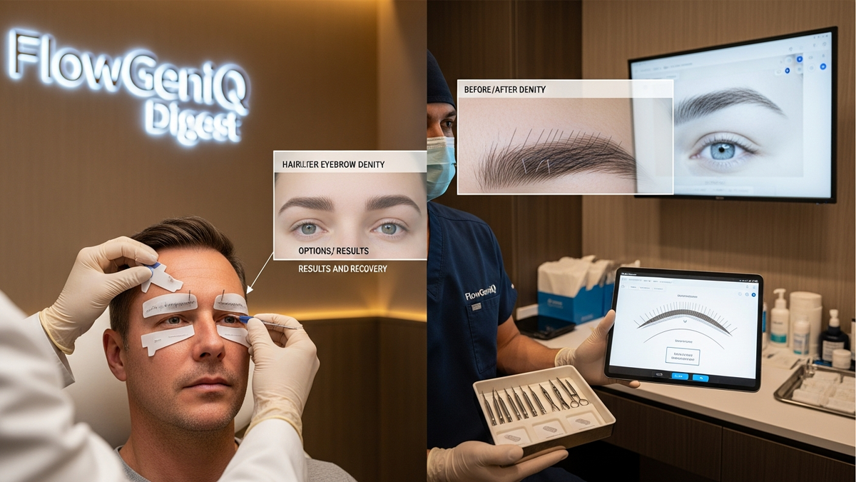 Eyebrow hair transplant men guide banner showing a natural, masculine eyebrow restoration concept