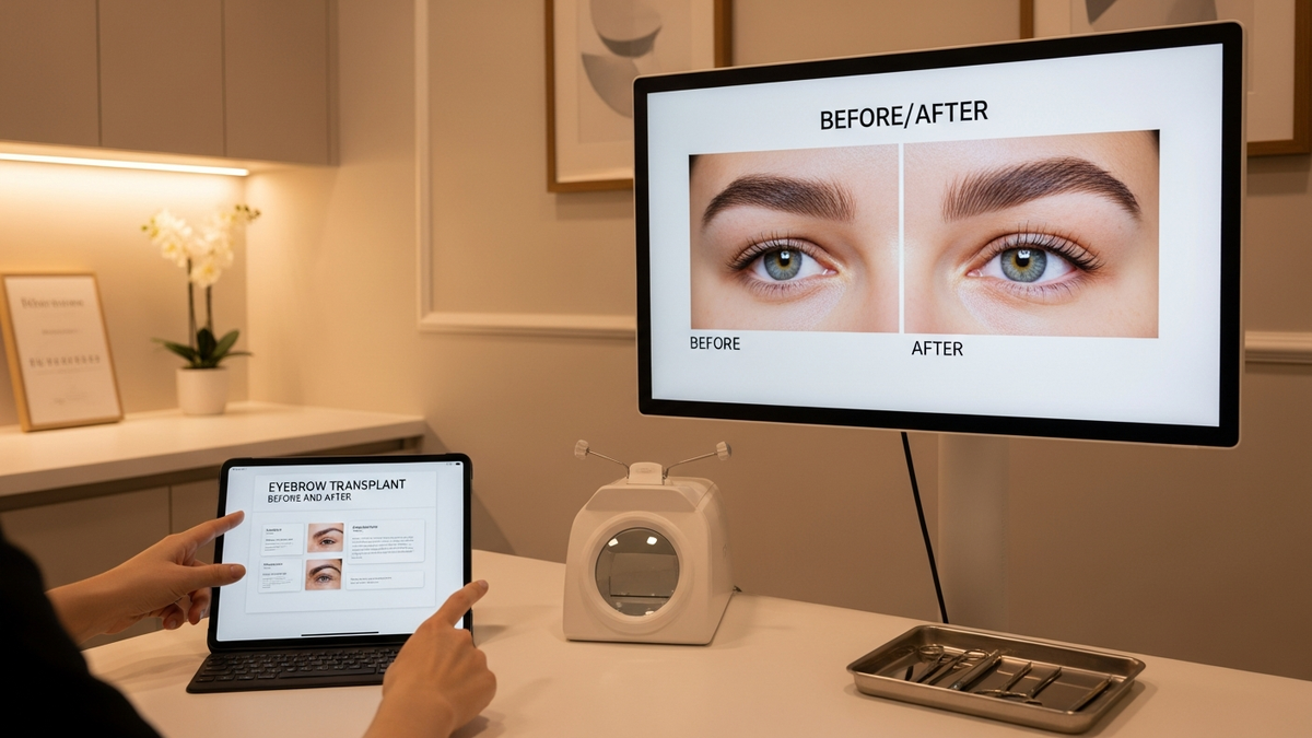 Eyebrow transplant before and after photos guide showing natural eyebrow restoration results and recovery timeline
