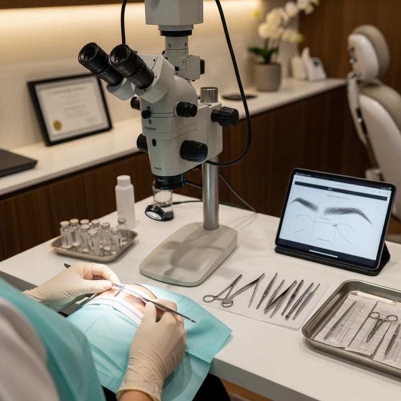 Close-up image illustrating eyebrow transplant planning and natural hair direction for an eyebrow fue transplant