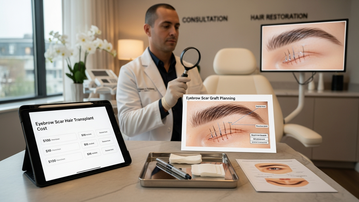Eyebrow scar hair transplant cost guide showing eyebrow restoration planning and natural hairline mapping