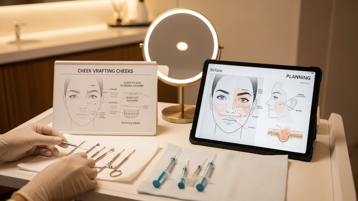 Fat grafting cheeks consultation in Beverly Hills: surgeon mapping cheek volume for natural midface rejuvenation