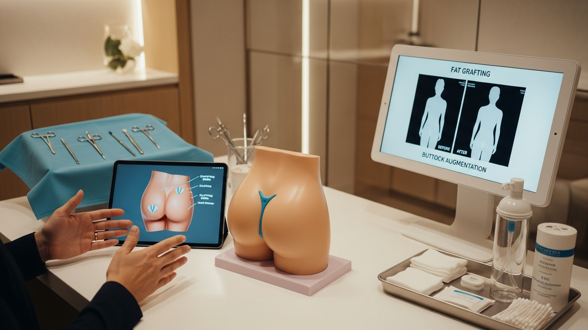 Buttock augmentation fat grafting in Los Angeles: surgeon planning fat transfer for natural-looking buttock contour