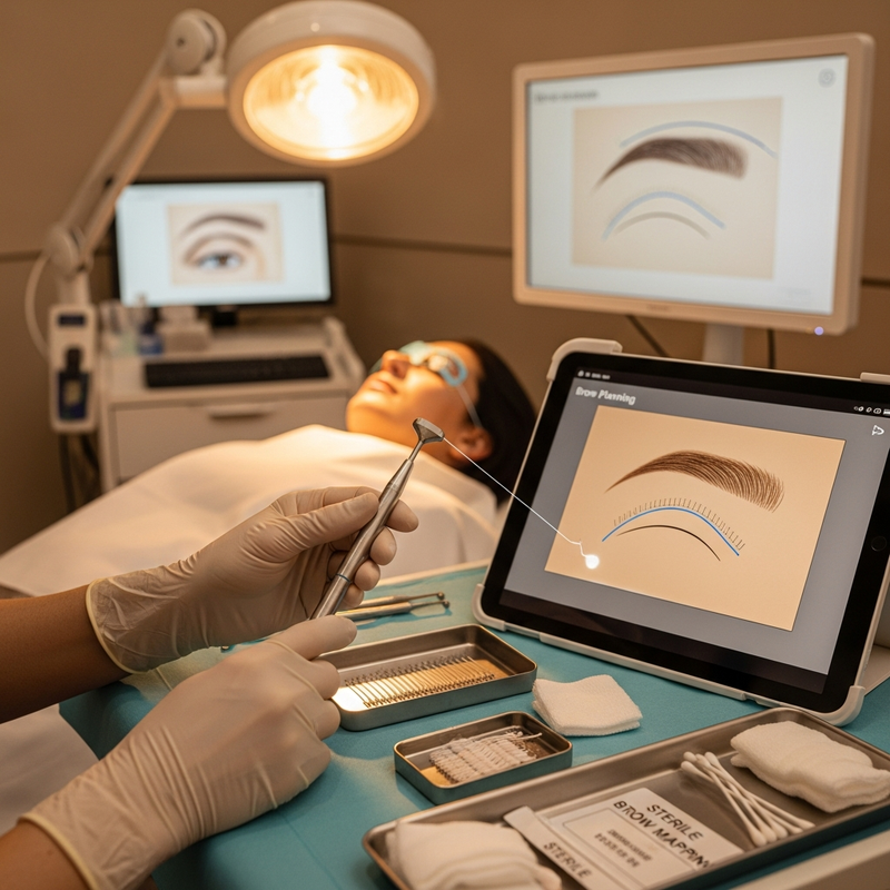 Close-up natural-looking eyebrow restoration concept for fue eyebrow hair transplant results