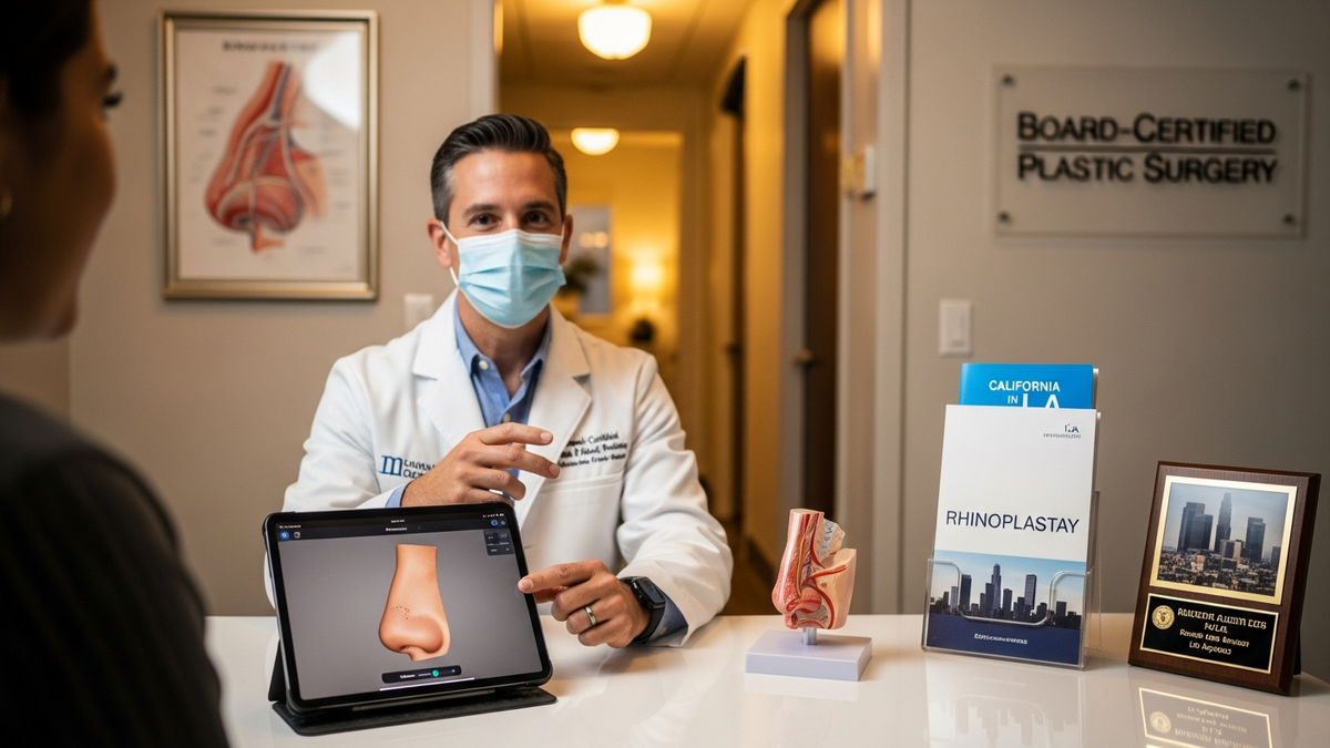 Rhinoplasty in LA consultation with a facial plastic surgeon in Beverly Hills discussing natural nose reshaping and breathing goals