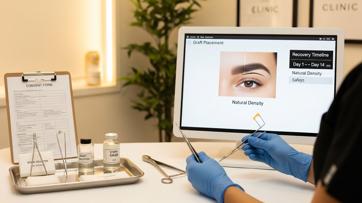 What is a eyebrow transplant? Illustration-style landscape showing natural eyebrow restoration concept and surgical planning.