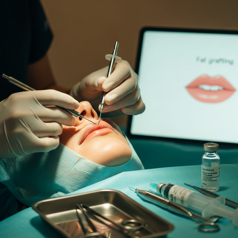 Close-up illustration of fat grafting to lips results with soft, natural volume and definition