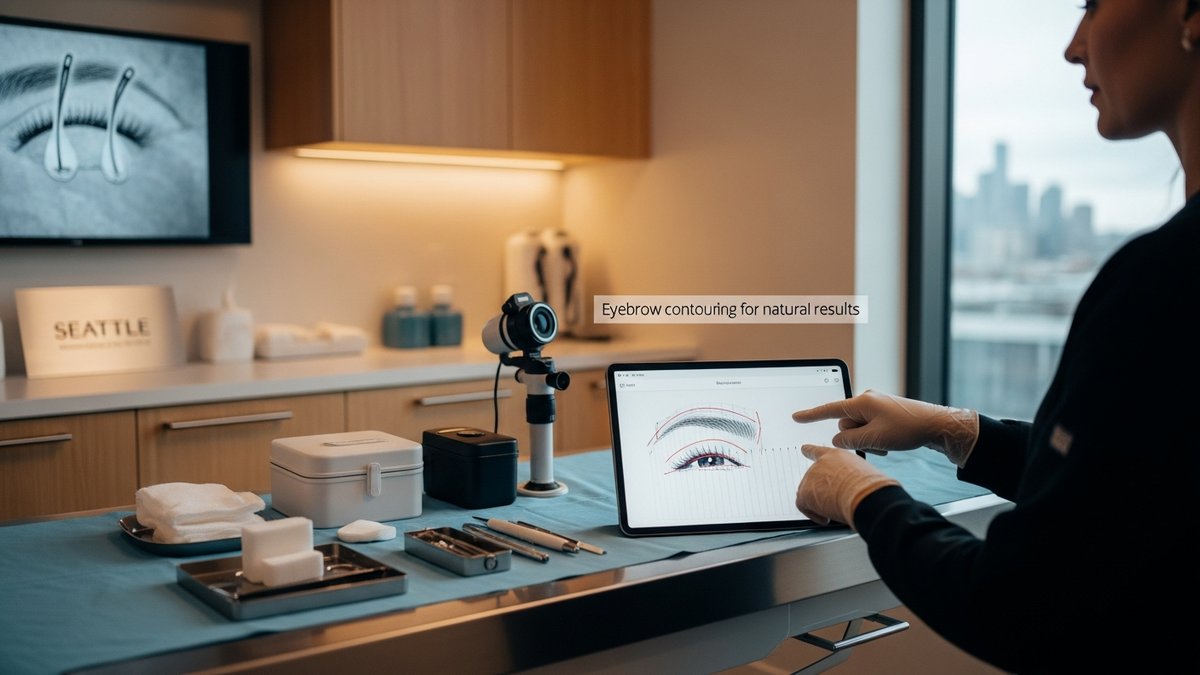 Eyebrow transplant seattle guide with a close-up of natural eyebrow shaping in a modern clinic setting