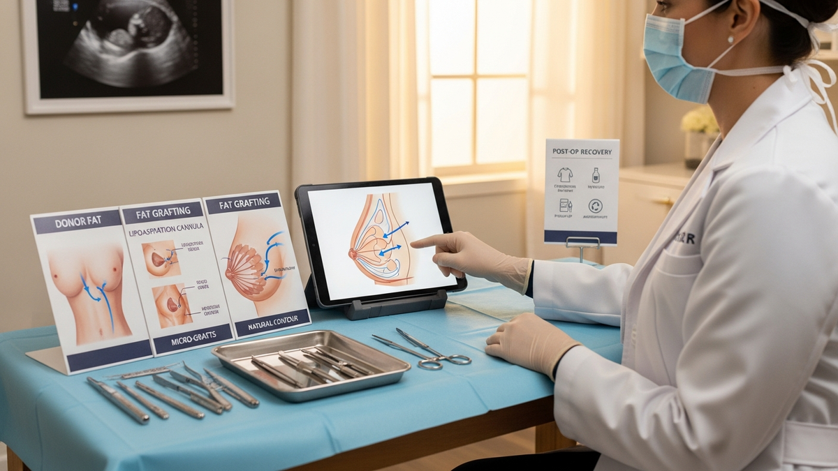 Fat grafting to the breast consultation setting with natural-looking breast contour and donor area planning
