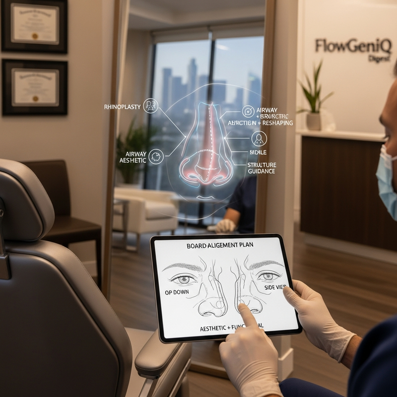 Rhinoplasty and functional nasal surgery image representing a nose anatomy assessment for improved airflow and natural aesthetic results