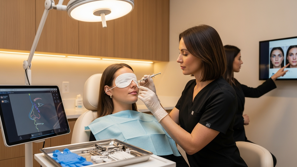 Injection rhinoplasty consultation in Beverly Hills with a facial plastic surgeon reviewing natural nose contour goals