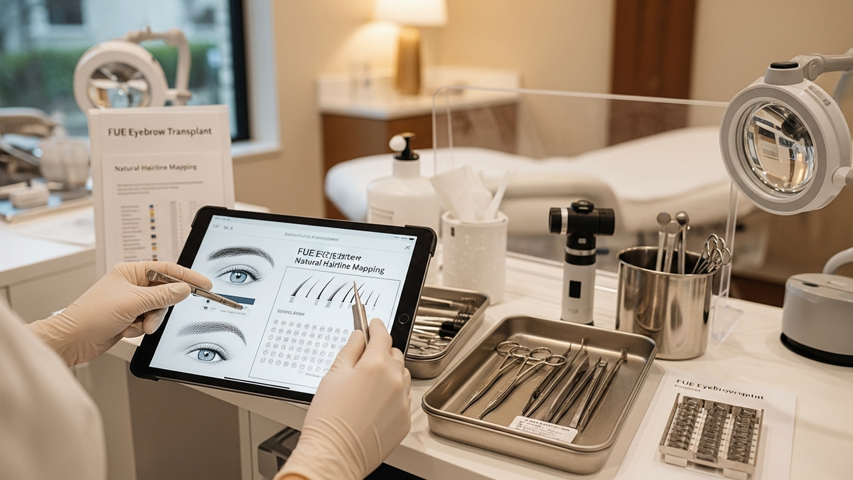 FUE eyebrow transplant overview: natural-looking eyebrow restoration with precise follicle placement and facial harmony