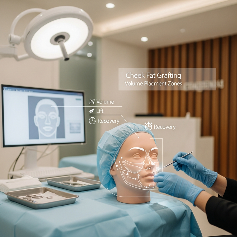 Cheek fat grafting results concept image showing midface volume restoration with natural contour