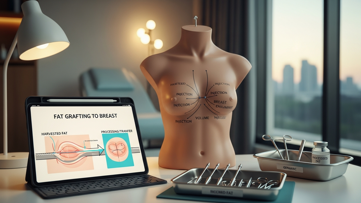 Fat grafting to breast consultation showing natural breast contouring concept with a clinician discussing autologous fat transfer
