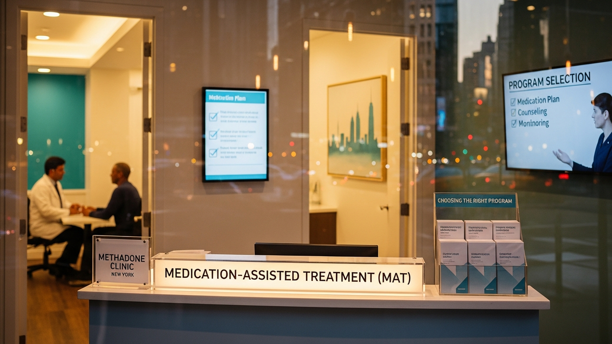 Methadone clinic New York informational banner showing a modern outpatient setting and supportive care environment